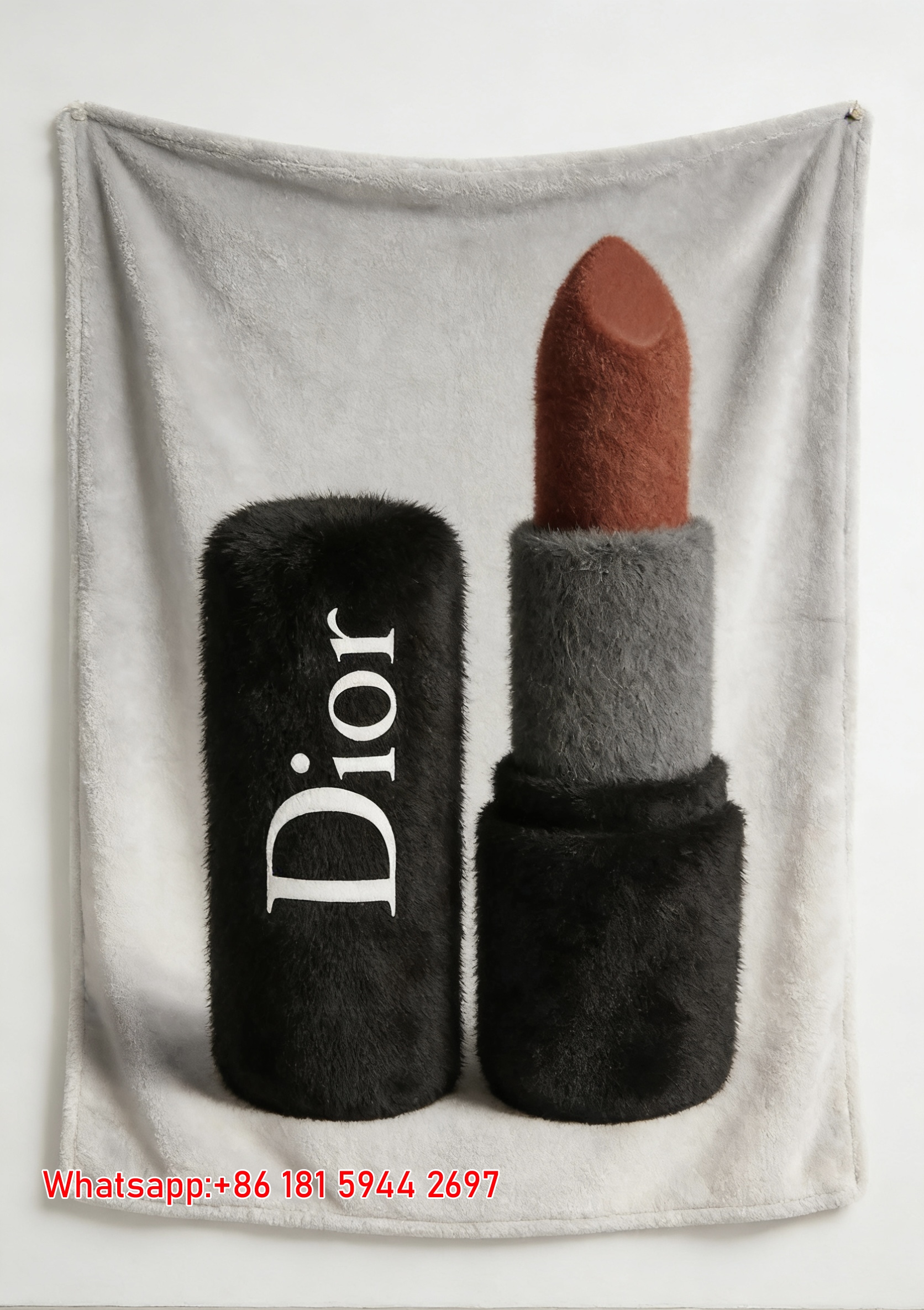 Dior Furry Lipstick Art Design Flannel Sofa Throw Blanket D270